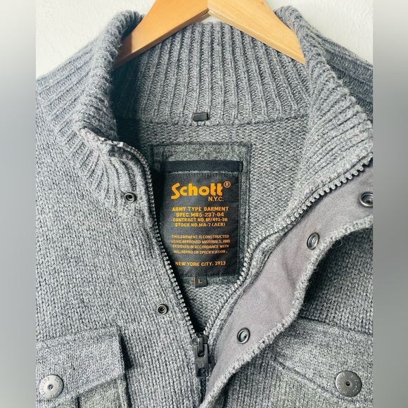 Schott NYC Army Type Garment Sweater Jacket Mens Large Gray Wool‎ - Picture 3 of 7